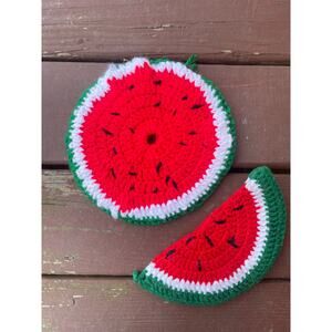 Watermelon Crochet pot holder. Full size Trivet style and half slize